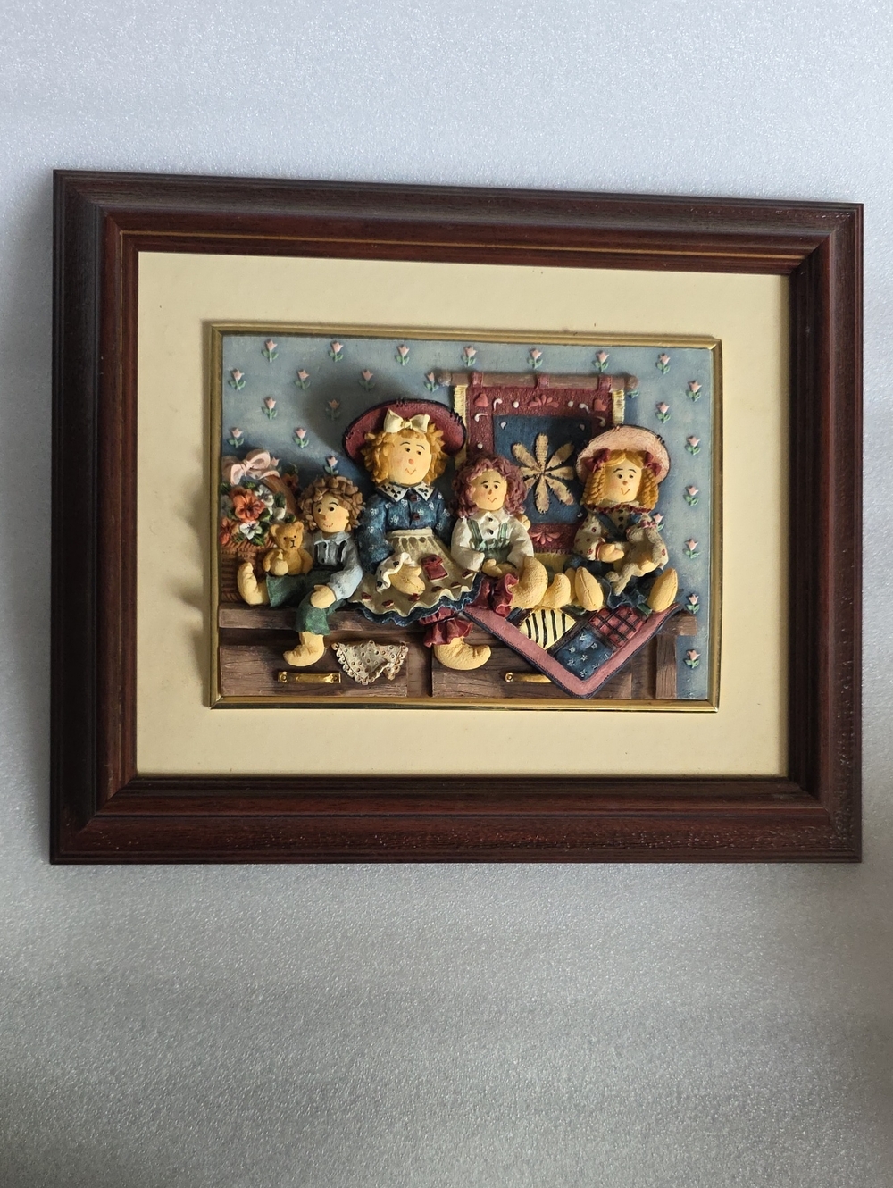 Vintage A. Richesco Corp 3D Resin Wall Art, Hand-Painted Folk Art Rag Dolls